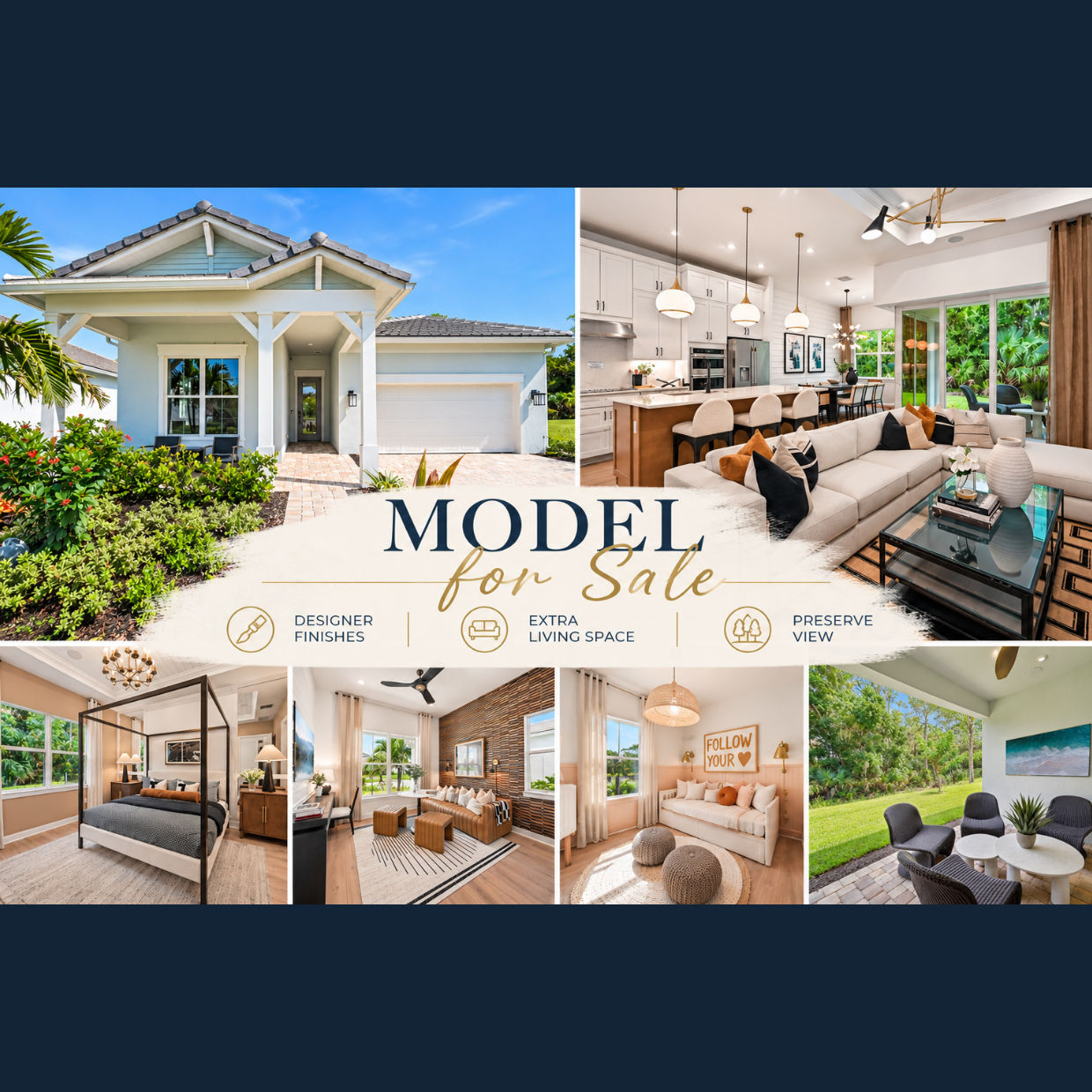 Picture of model home with overlay text. Model Home for Sale